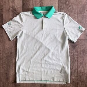Adidas Golf Kids Large Mint White Striped Polo Shirt First Tee Logo L 13-14